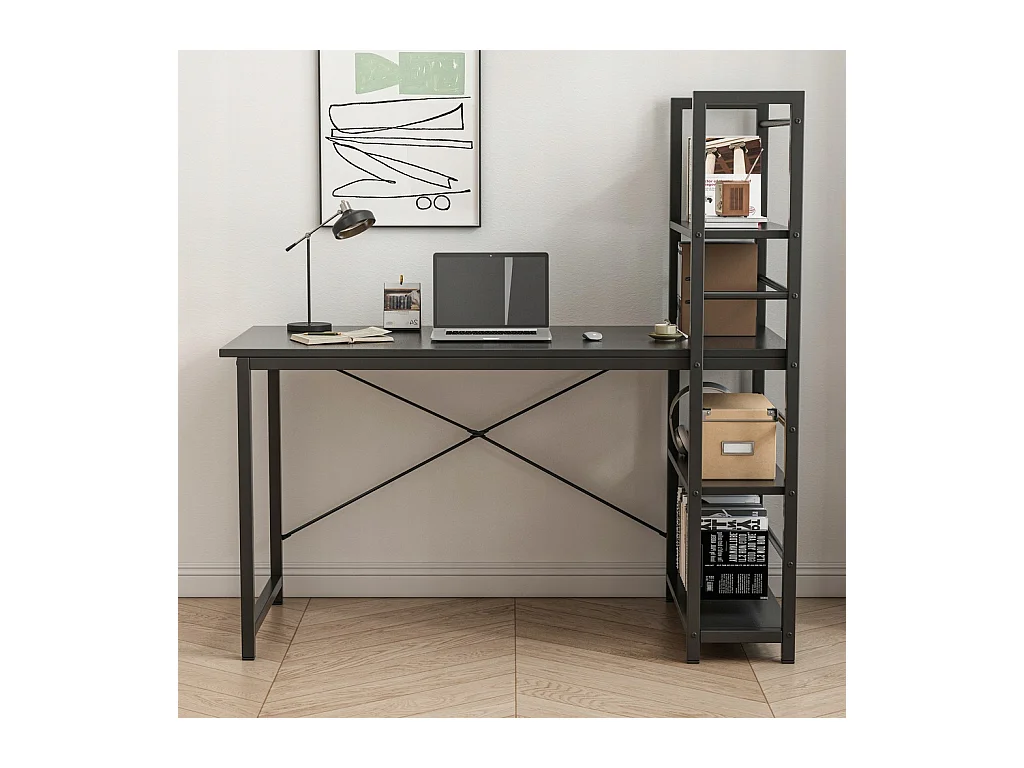 Biurko komputerowe stolik czarne industrialne z regałem półkami 120 cm