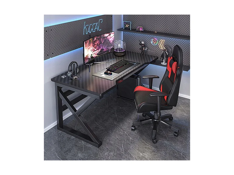 BUREAU GAMING INFORMATIQUE NOIR CARBONE MODERNE POUR JOUEUR LOFT 120 CM
