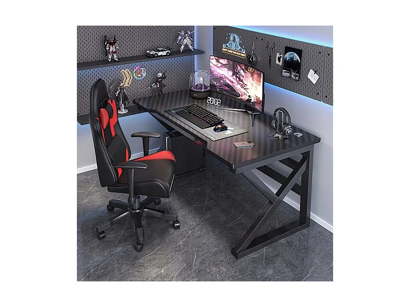 BUREAU GAMING INFORMATIQUE NOIR CARBONE MODERNE POUR JOUEUR LOFT 120 CM