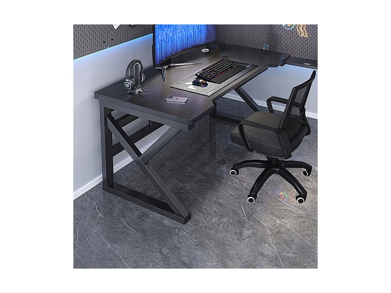 BUREAU GAMING INFORMATIQUE NOIR CARBONE MODERNE POUR JOUEUR LOFT 120 CM