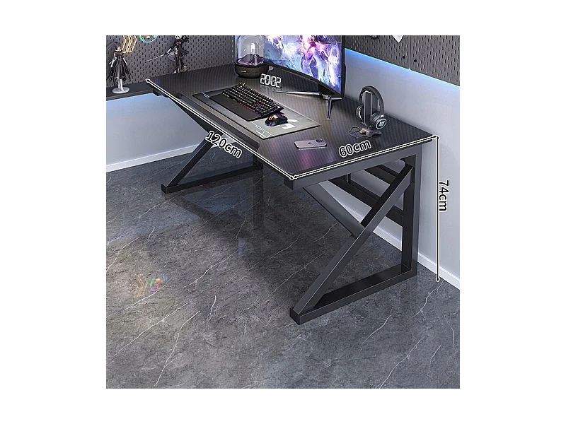 BUREAU GAMING INFORMATIQUE NOIR CARBONE MODERNE POUR JOUEUR LOFT 120 CM