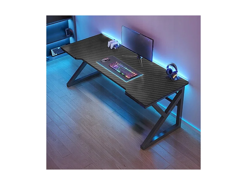 BUREAU GAMING INFORMATIQUE NOIR CARBONE MODERNE POUR JOUEUR LOFT 120 CM