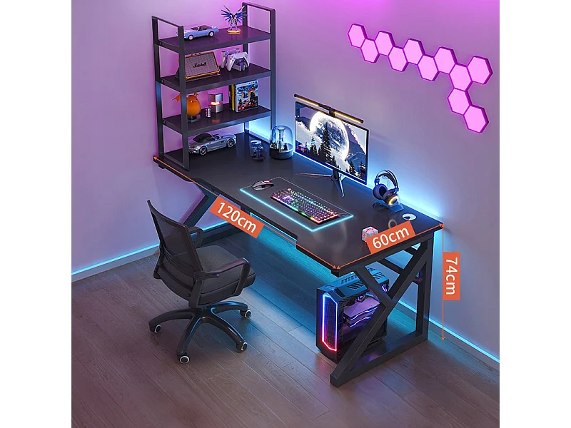 Biurko gamingowe stół gamingowy dla gracza komputerowe czarne duże loft