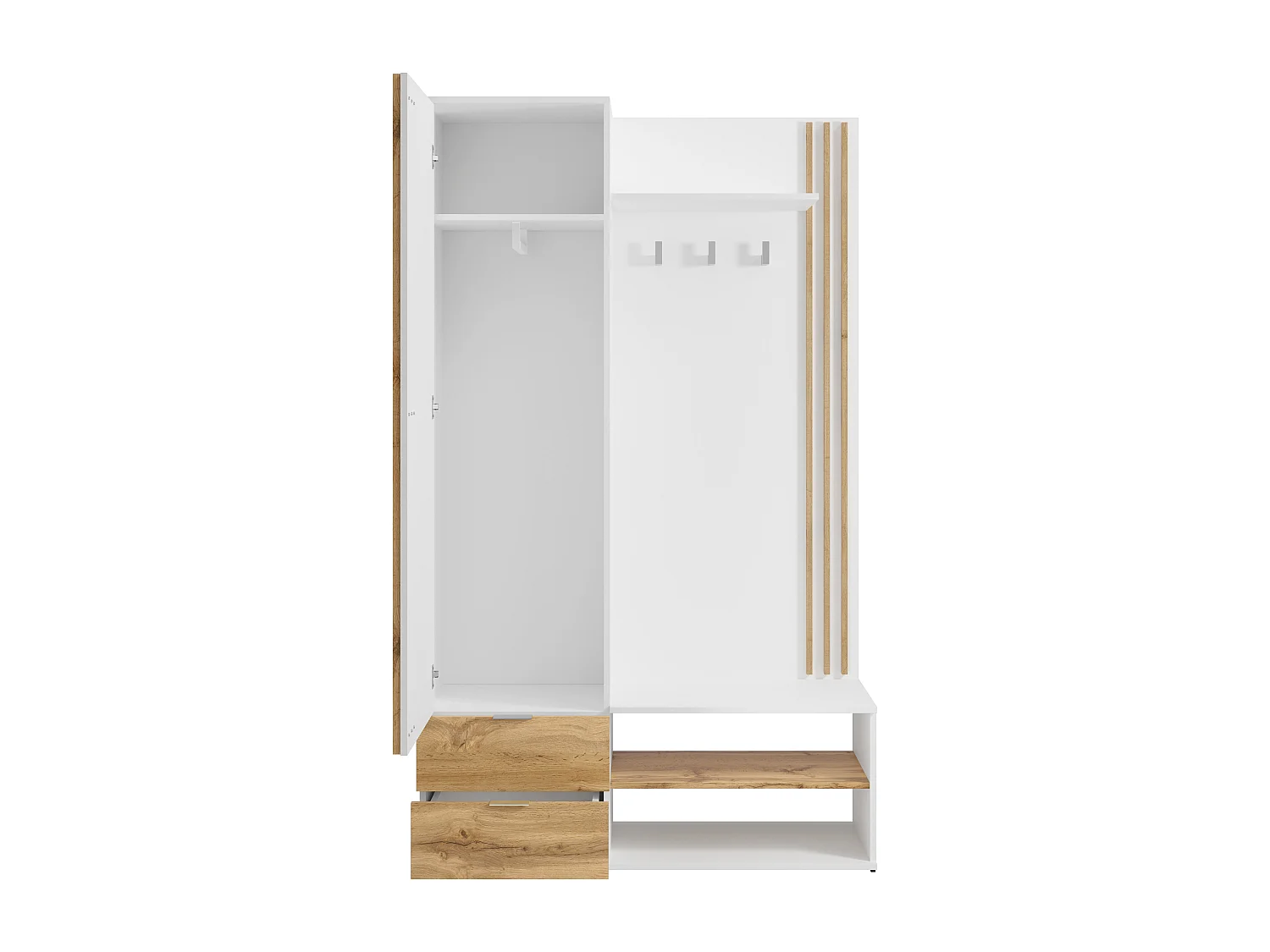 Vestiaire avec miroir et rangements - Blanc et Naturel - JANAKIA