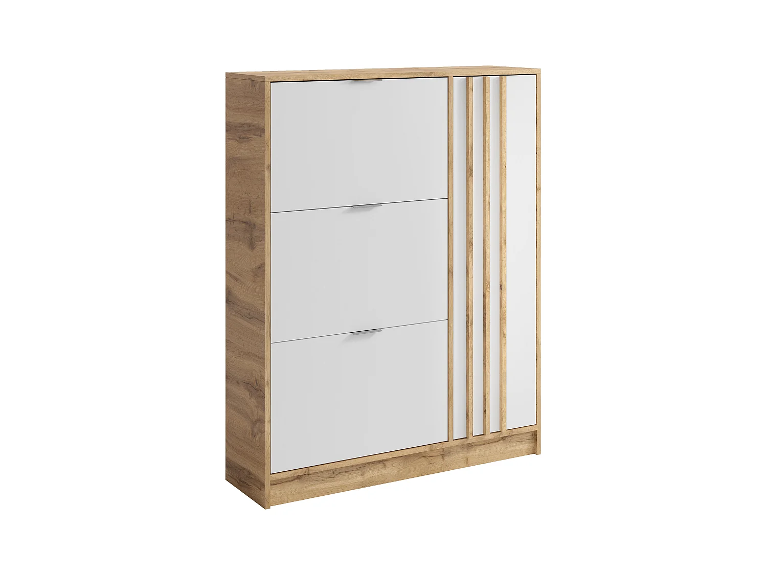 Meuble à chaussures avec 1 porte et 3 compartiments abattants - Naturel et Blanc - JANAKIA