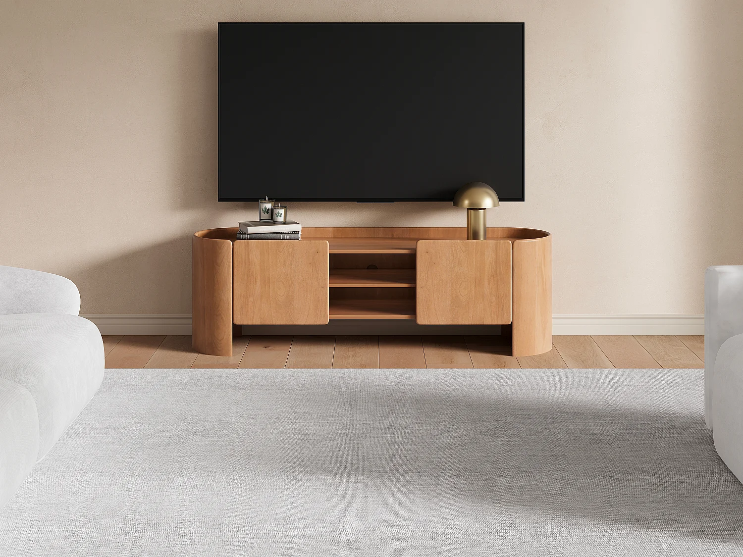 Meuble TV avec 2 portes et 2 niches en bois de manguier - Naturel - ISLARA