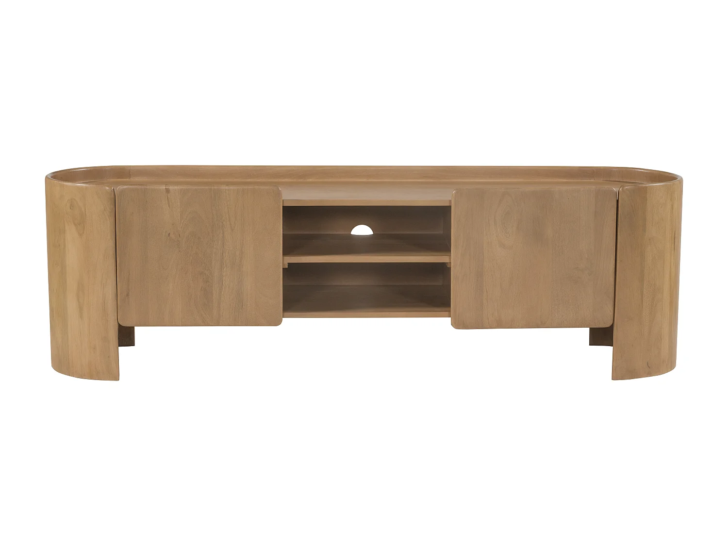 Meuble TV avec 2 portes et 2 niches en bois de manguier - Naturel - ISLARA