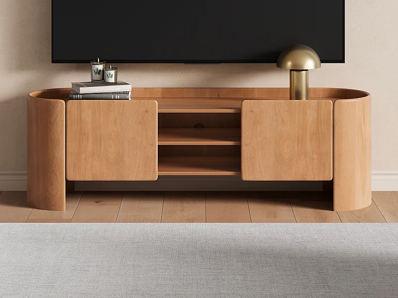 Meuble TV avec 2 portes et 2 niches en bois de manguier - Naturel - ISLARA