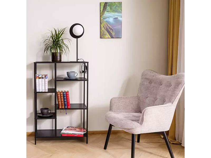 Chaise SALYNE en tissu beige et pieds bois noir mat design