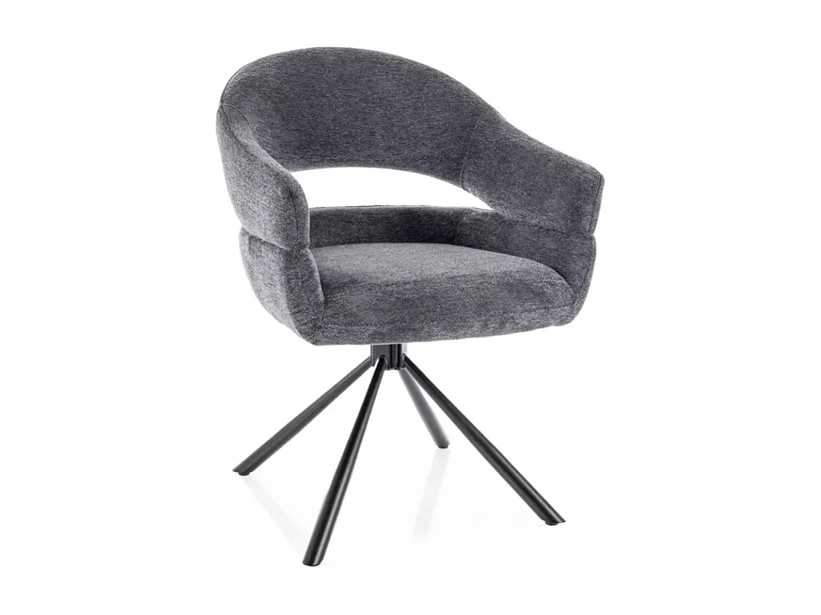 Chaise pivotante en tissu doux gris foncé avec accoudoirs design, rotation 180° MASEE