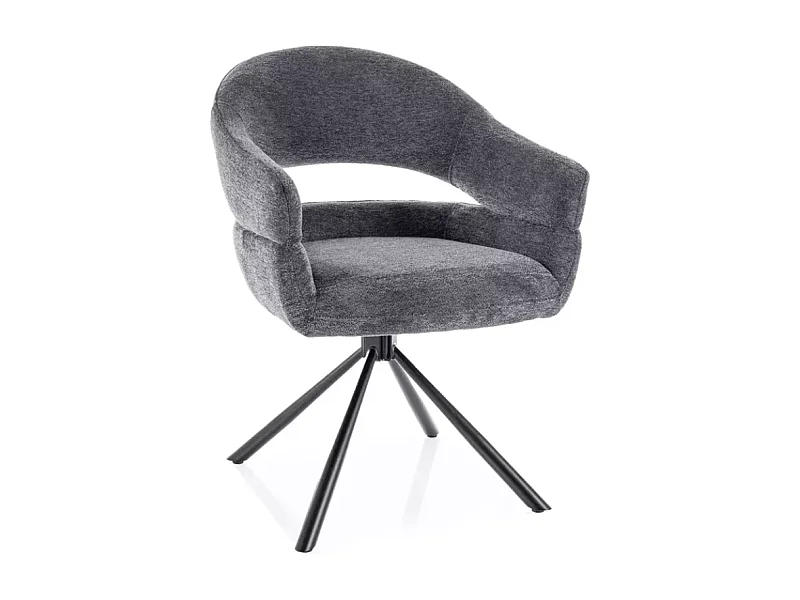 Chaise pivotante en tissu doux gris foncé avec accoudoirs design, rotation 180° MASEE
