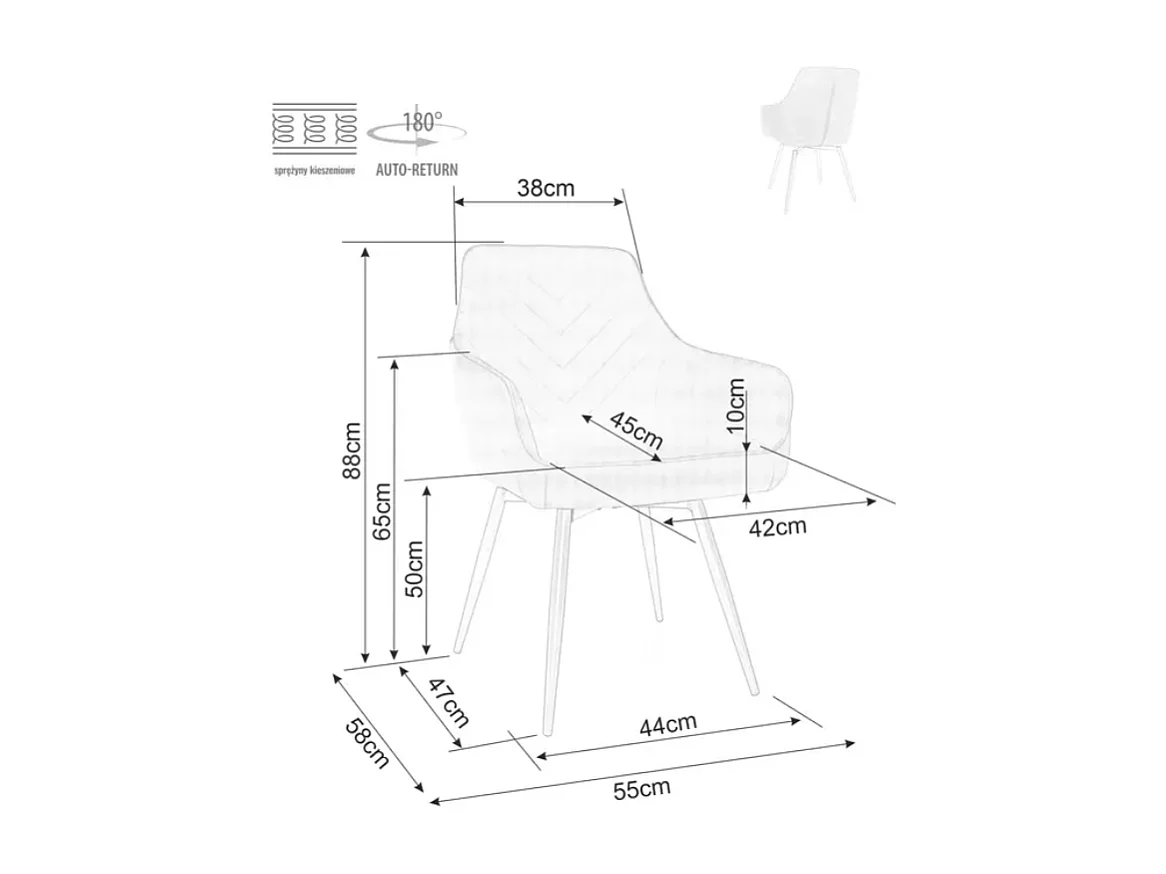 Chaise grise en tissu avec pieds noir et retour auto FILIPE moderne