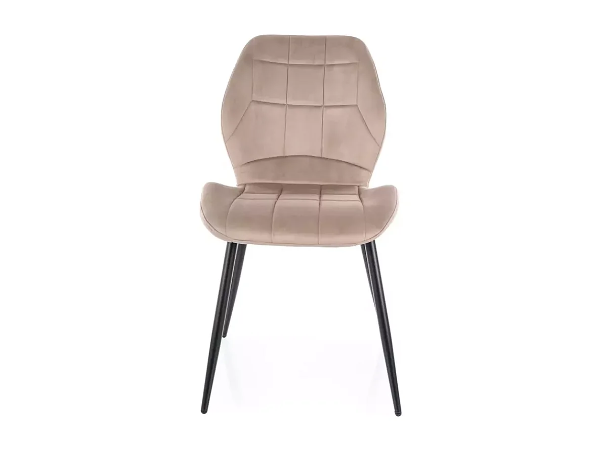 Chaise velours beige pieds métal noir mat dossier gainé et forme fine NEPTYN