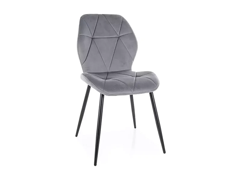 Chaise ROCKAY en velours gris et métal noir mat avec assise capitonnée graphique chic