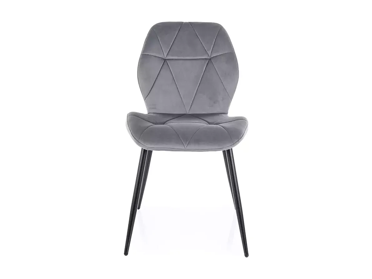 Chaise ROCKAY en velours gris et métal noir mat avec assise capitonnée graphique chic