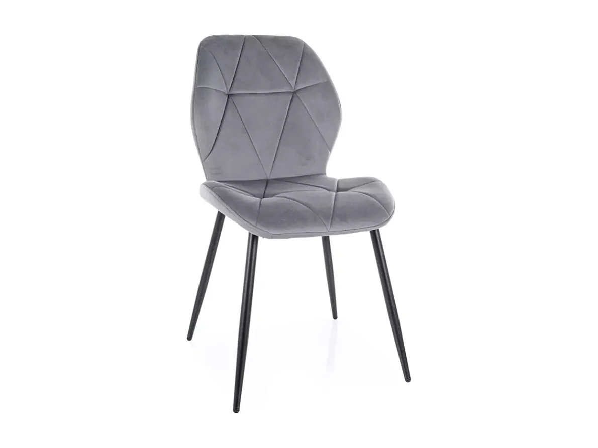 Chaise ROCKAY en velours gris et métal noir mat avec assise capitonnée graphique chic