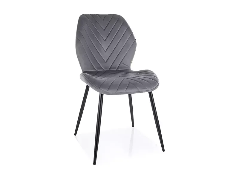 Chaise en velours gris piètement noir mat avec motif chevron dossier incurvé MONARK