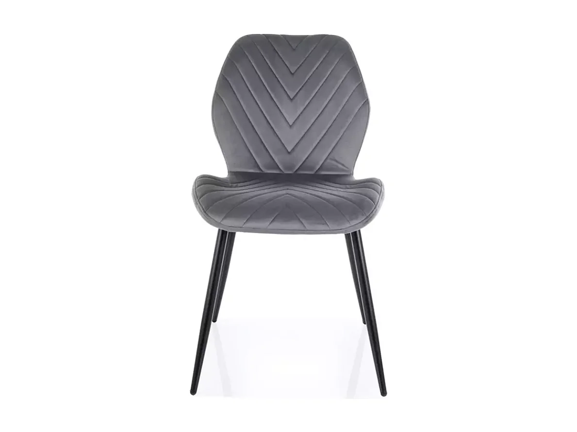 Chaise en velours gris piètement noir mat avec motif chevron dossier incurvé MONARK