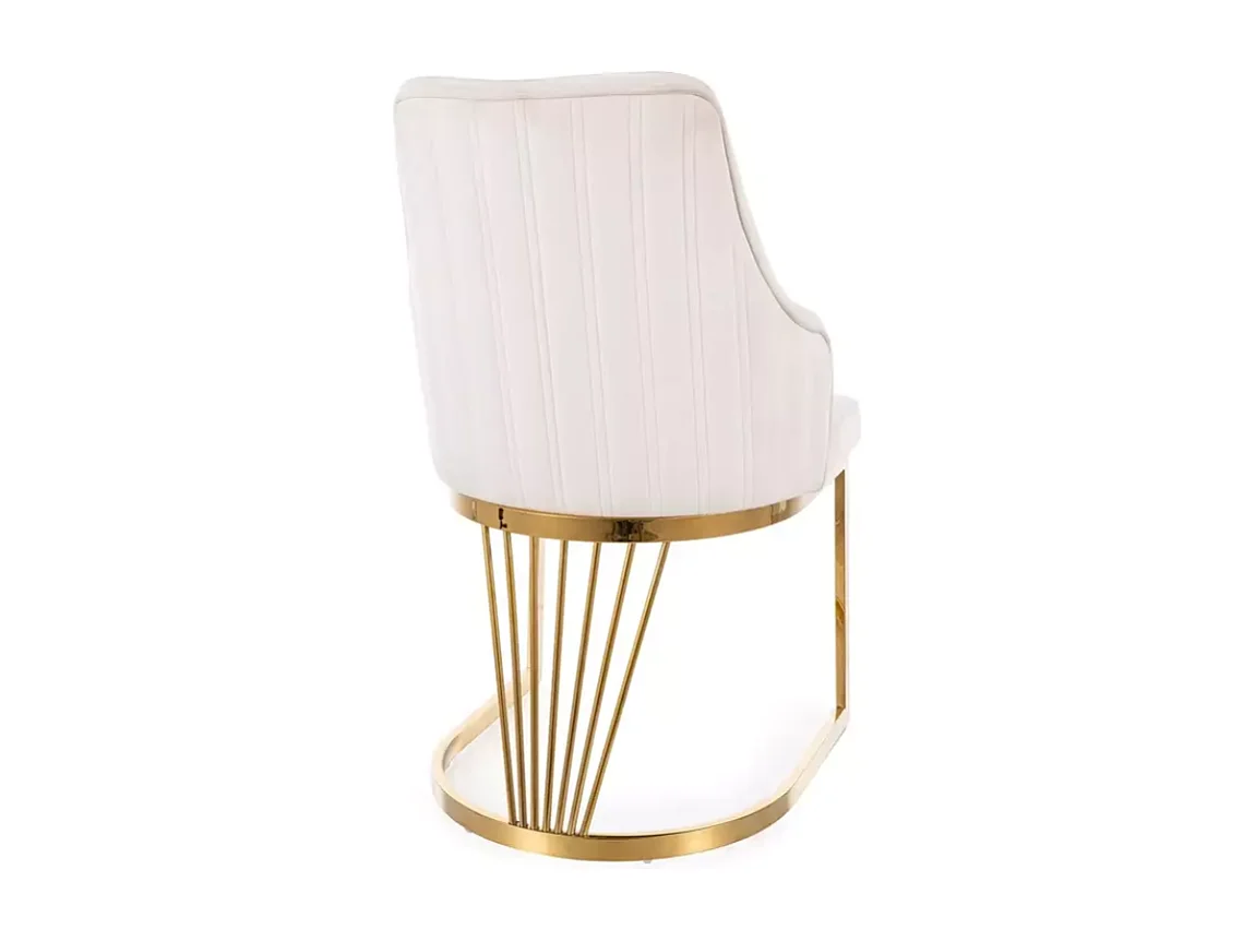 Chaise design en tissu velours beige clair avec structure en acier inoxydable doré RAFIN