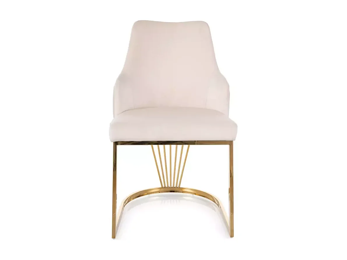 Chaise design en tissu velours beige clair avec structure en acier inoxydable doré RAFIN