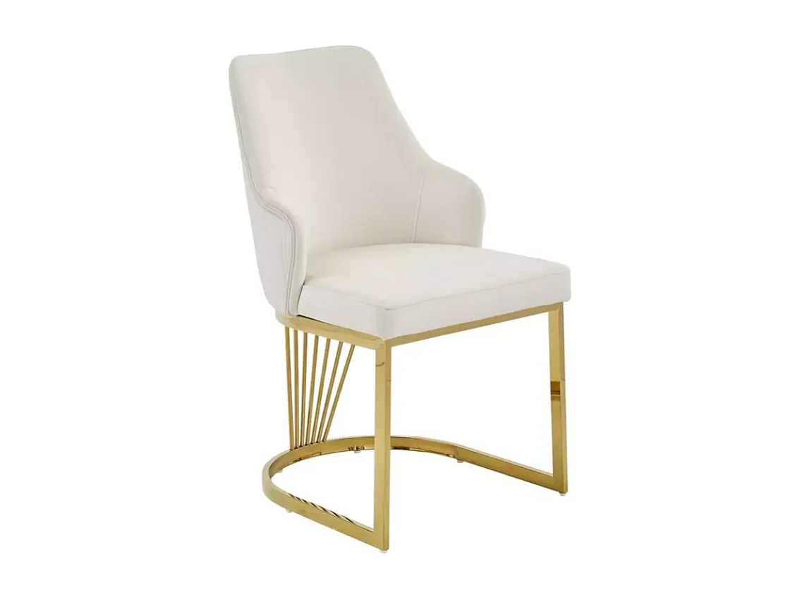 Chaise design en tissu velours beige clair avec structure en acier inoxydable doré RAFIN