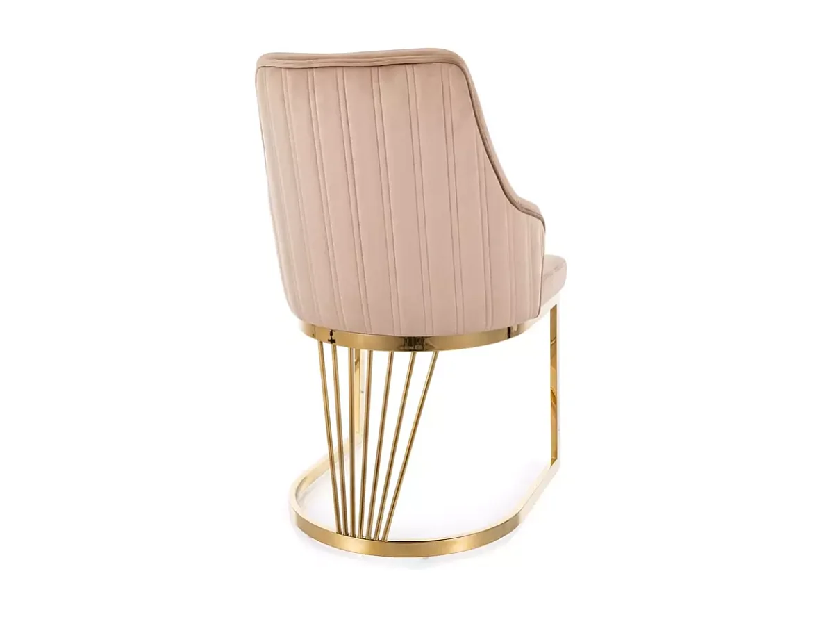 Chaise design en tissu velours beige avec structure en acier inoxydable doré RAFIN