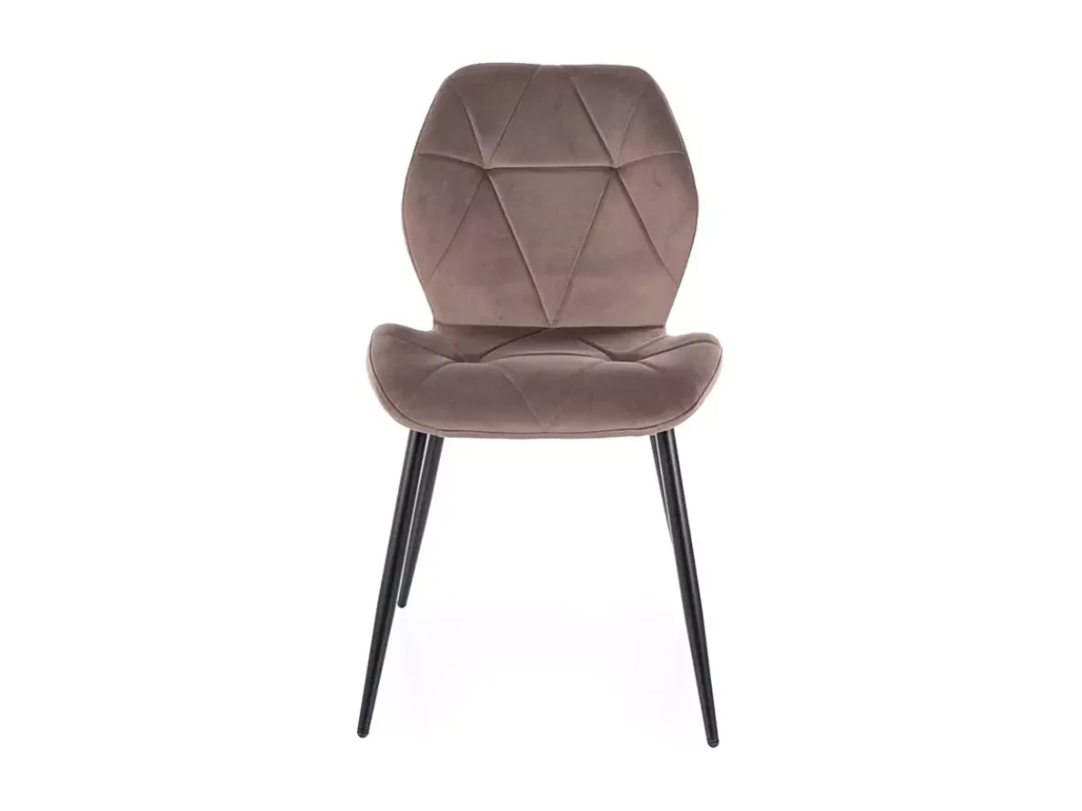 Chaise velours cappuccino piètement noir mat design géométrique élégant et confort ROCKAY