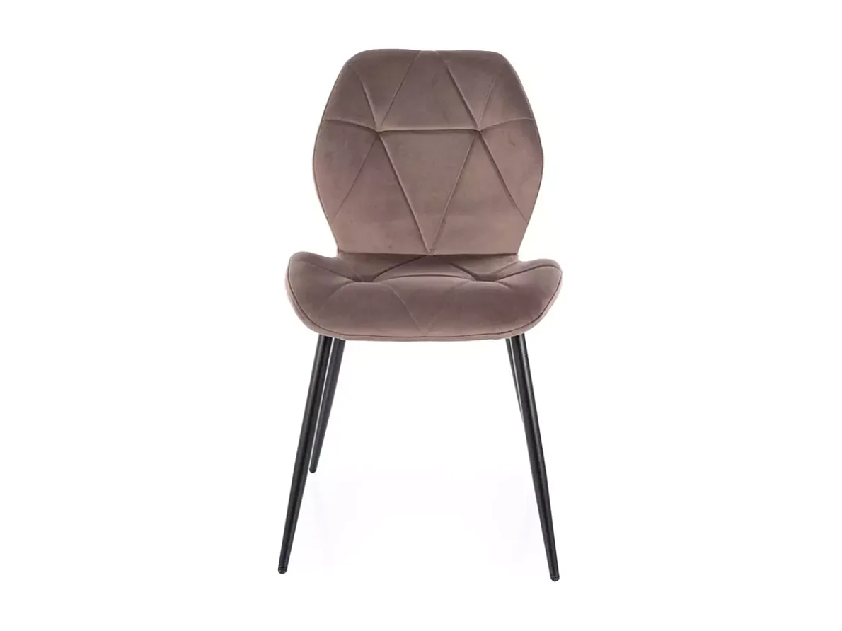 Chaise velours cappuccino piètement noir mat design géométrique élégant et confort ROCKAY