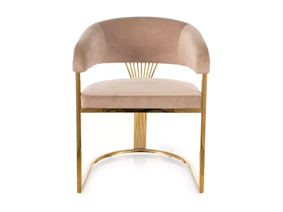 Chaise velours beige pieds dorés en acier inoxydable design arrondi luxe MOLIN