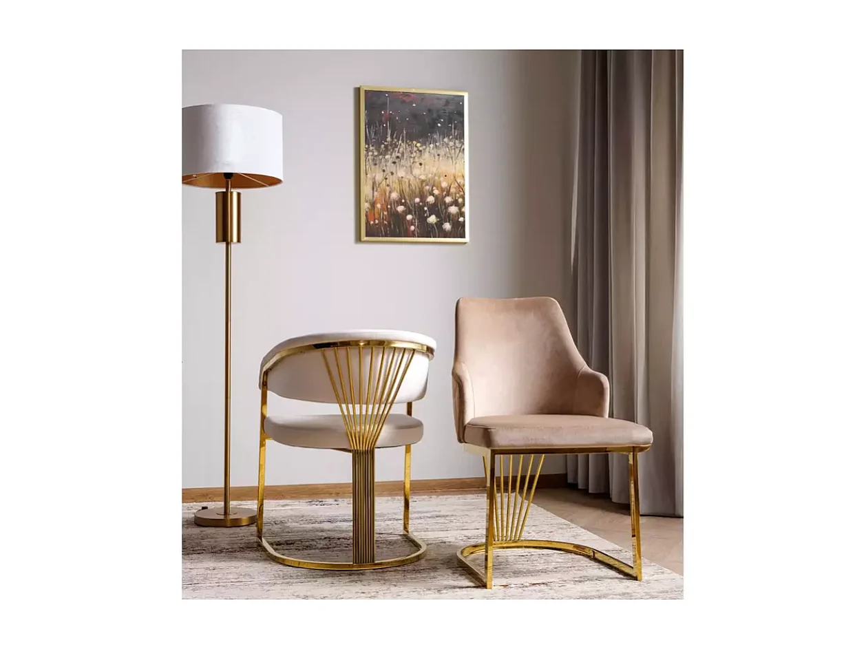 Chaise velours beige pieds dorés en acier inoxydable design arrondi luxe MOLIN
