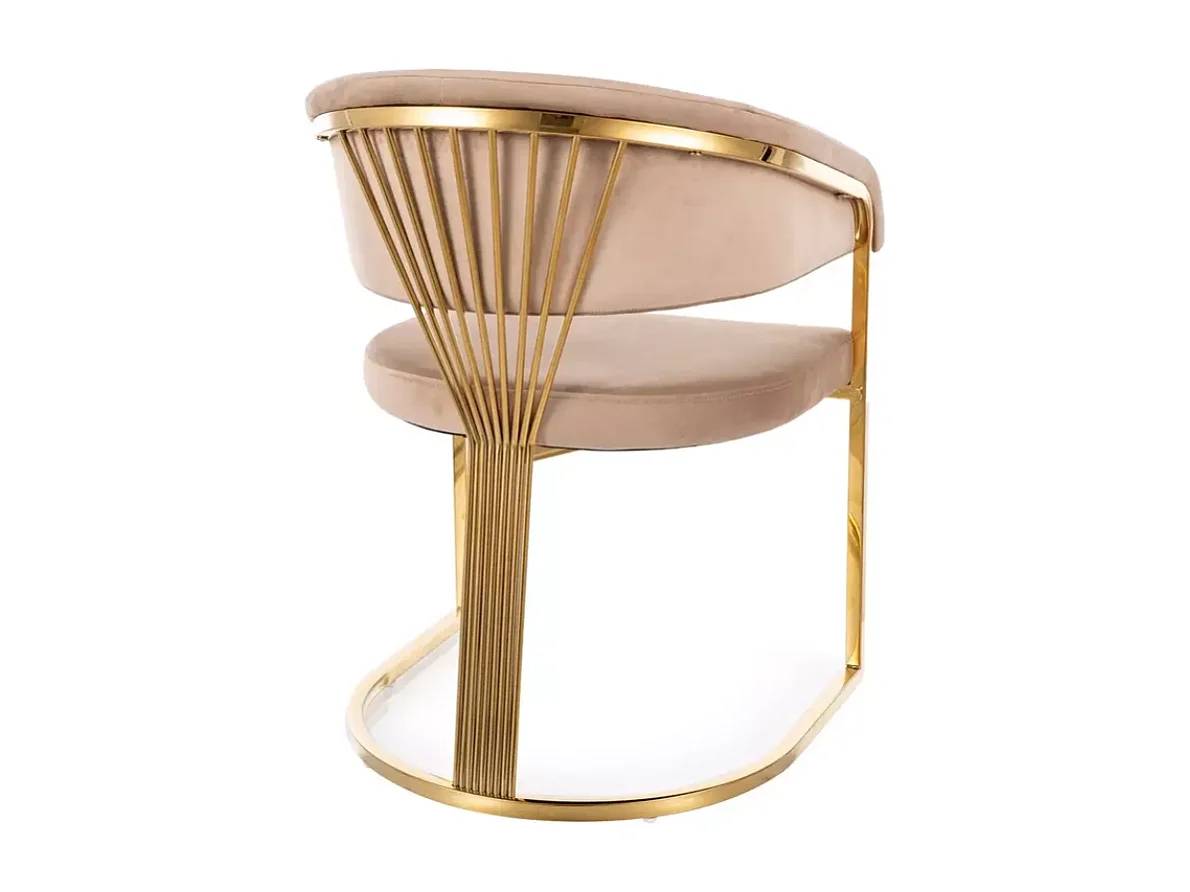 Chaise velours beige pieds dorés en acier inoxydable design arrondi luxe MOLIN