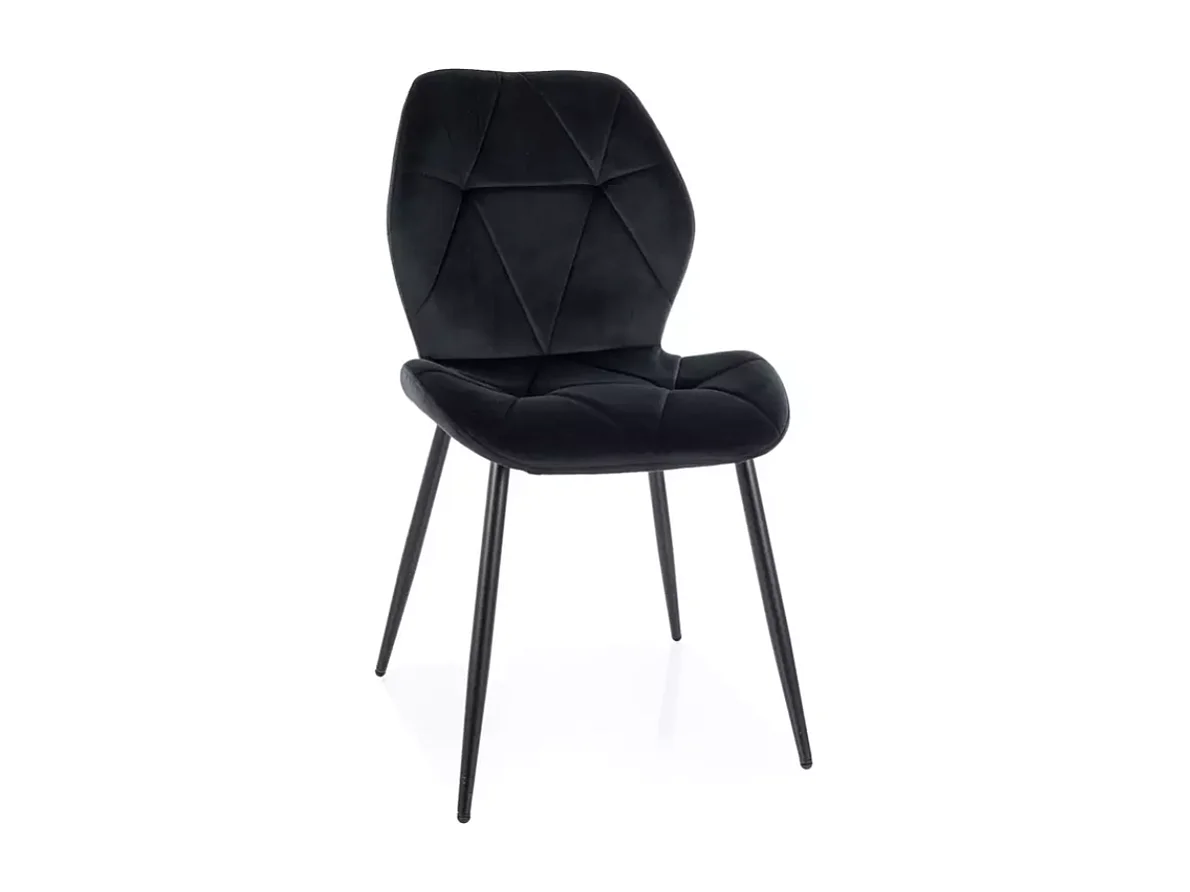 Chaise en velours noir design géométrique et pieds métal noir mat moderne ROCKAY