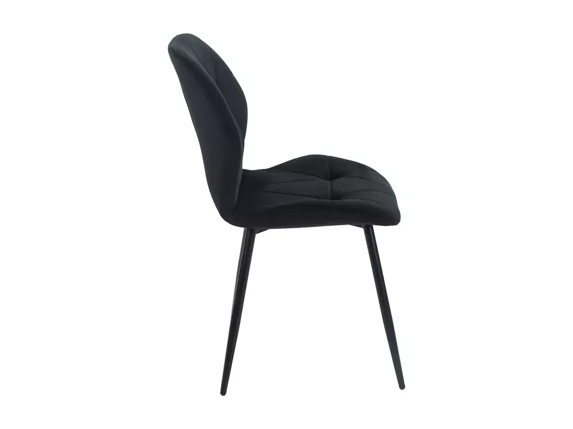 Chaise en velours noir design géométrique et pieds métal noir mat moderne ROCKAY
