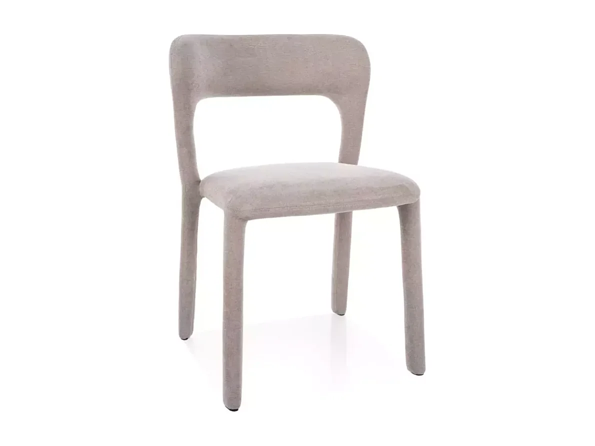 Chaise en tissu beige, forme minimaliste et dossier incurvé design tout tissu VASIA