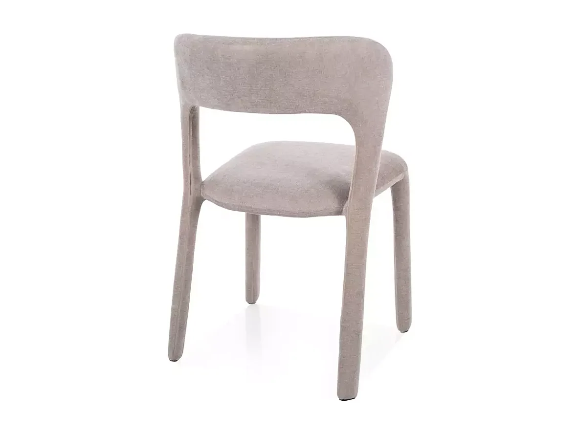 Chaise en tissu beige, forme minimaliste et dossier incurvé design tout tissu VASIA