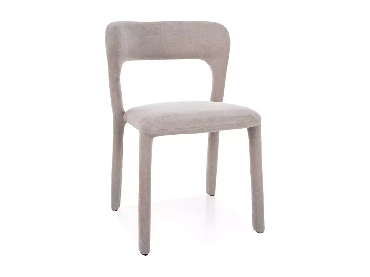 Chaise en tissu beige, forme minimaliste et dossier incurvé design tout tissu VASIA