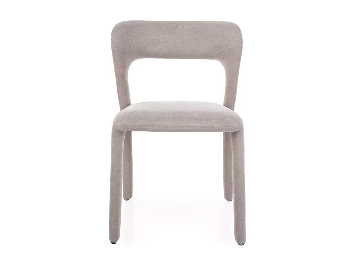 Chaise en tissu beige, forme minimaliste et dossier incurvé design tout tissu VASIA