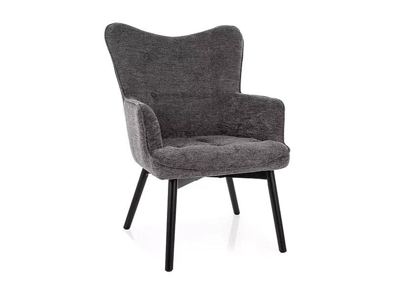 Chaise design en tissu gris, assise confortable et pieds bois noir SALYNE