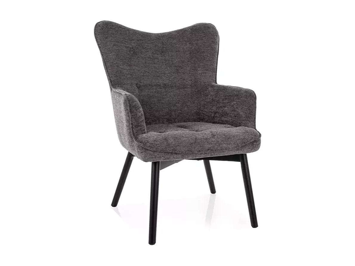 Chaise design en tissu gris, assise confortable et pieds bois noir SALYNE