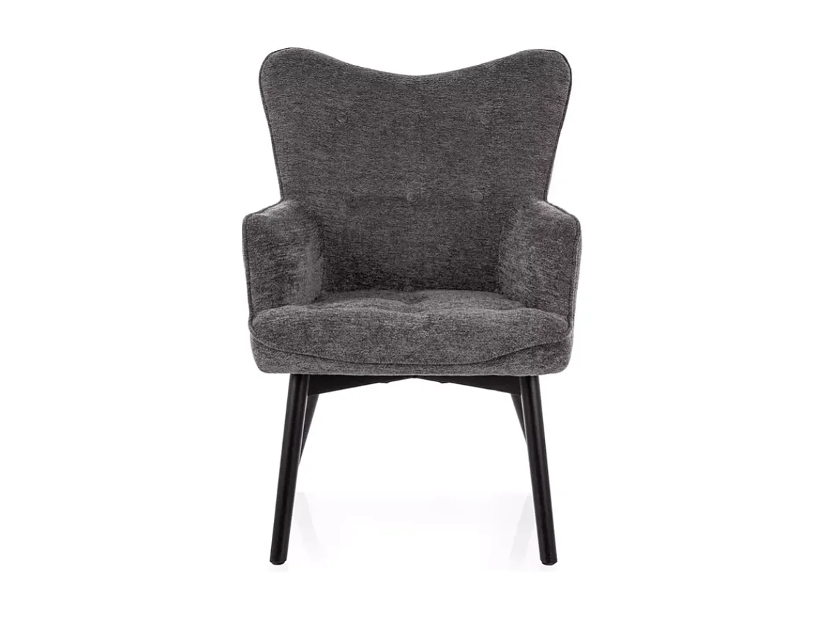 Chaise design en tissu gris, assise confortable et pieds bois noir SALYNE