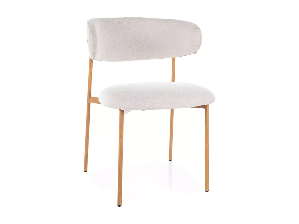 Chaise tissu beige pieds métal chêne forme douce et naturelle JULIAZ