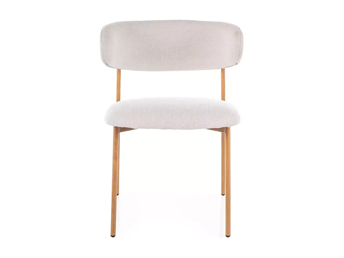 Chaise tissu beige pieds métal chêne forme douce et naturelle JULIAZ