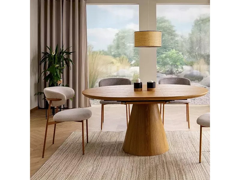 Chaise tissu beige pieds métal chêne forme douce et naturelle JULIAZ