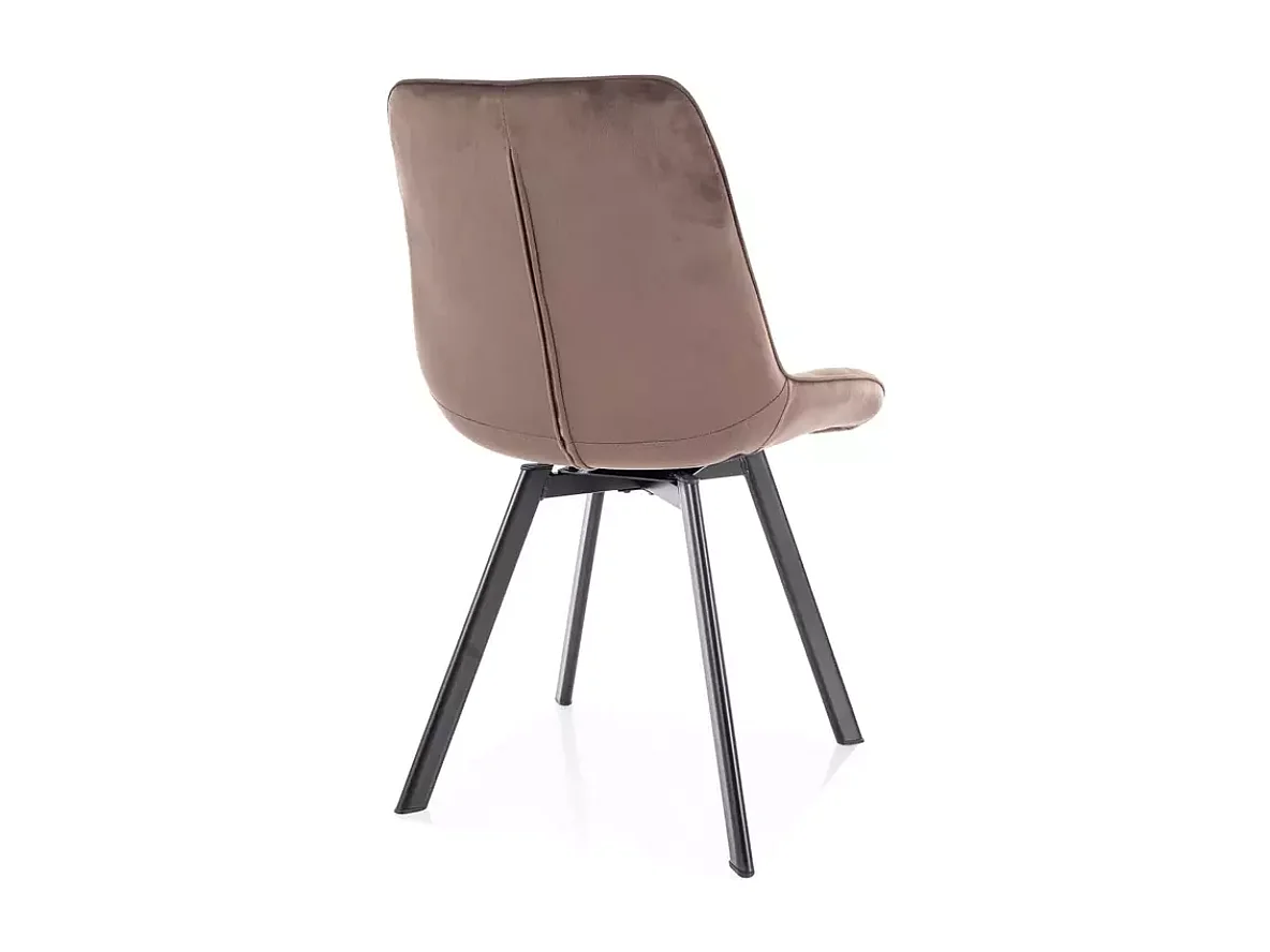 Chaise en velours cappuccino pivotante pieds métal noir mat design matelassé LOUPI