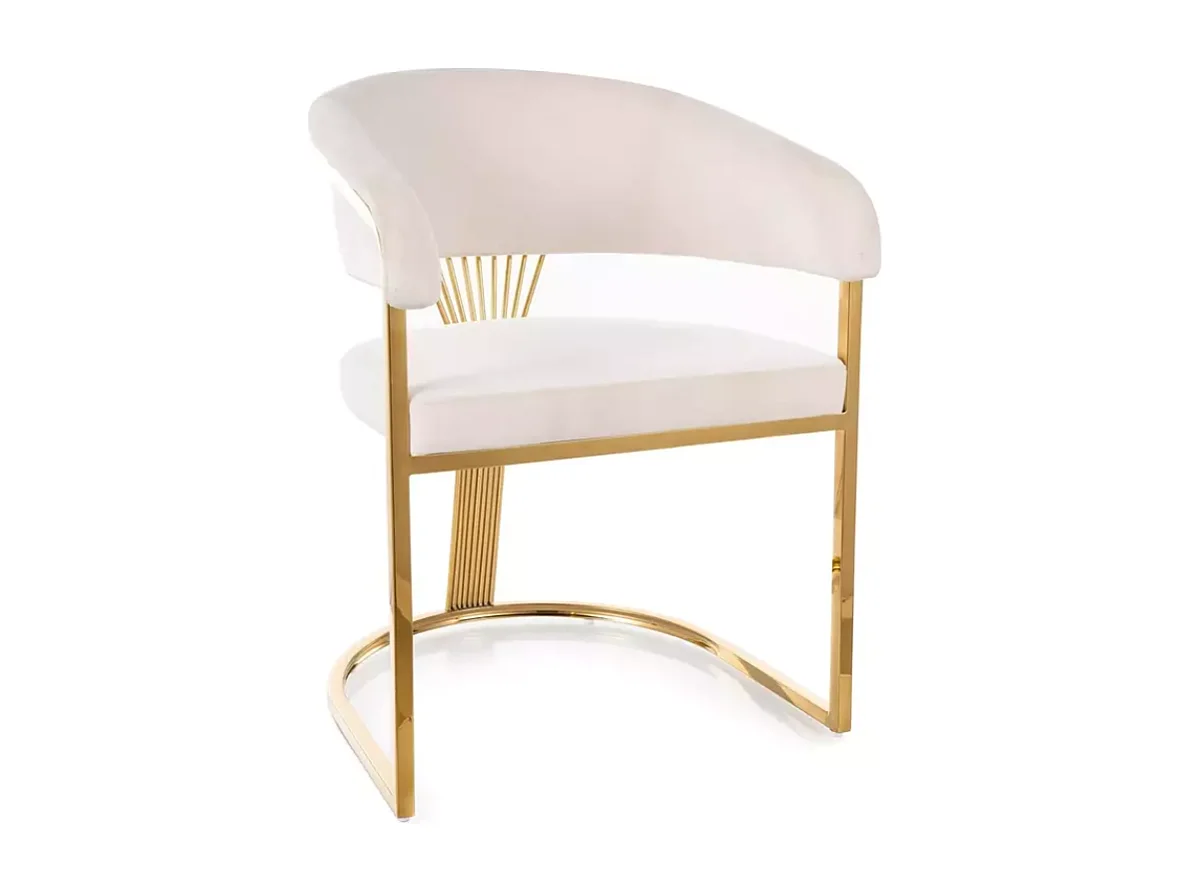 Chaise velours beige et acier doré assise enveloppante élégante MOLIN