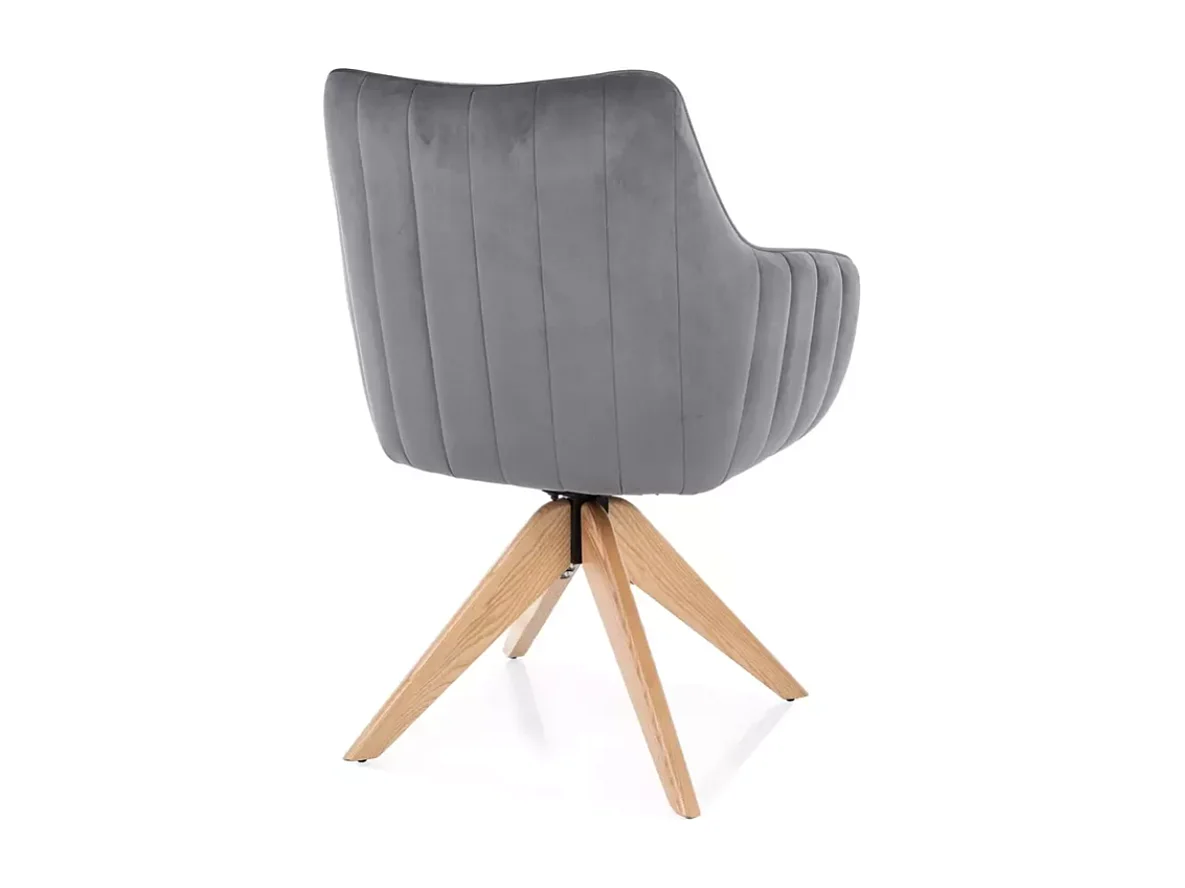 Chaise pivotante en tissu velours gris, confortable avec structure en bois NOPE