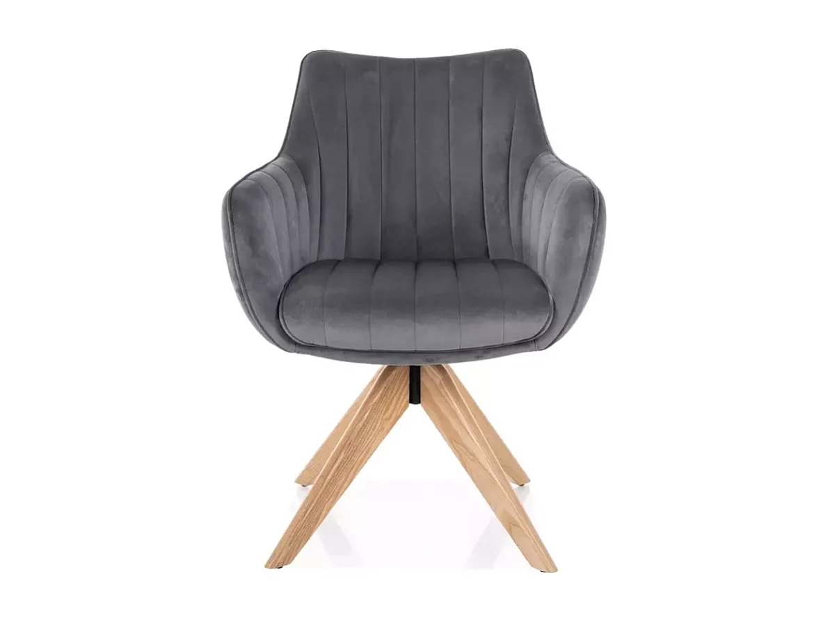 Chaise pivotante en tissu velours gris, confortable avec structure en bois NOPE