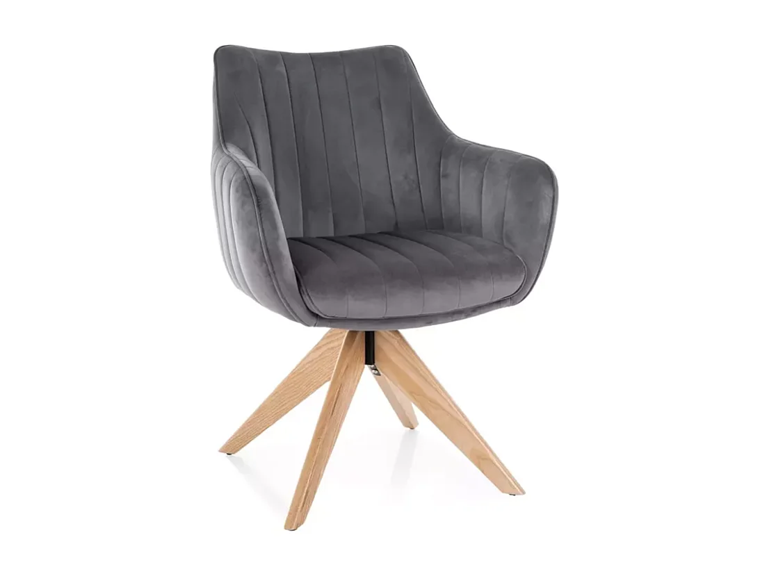 Chaise pivotante en tissu velours gris, confortable avec structure en bois NOPE