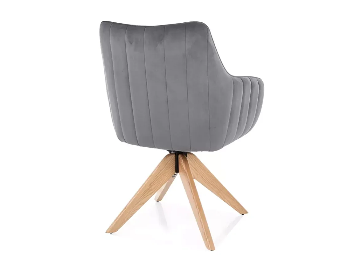Chaise pivotante en tissu velours gris, confortable avec structure en bois NOPE