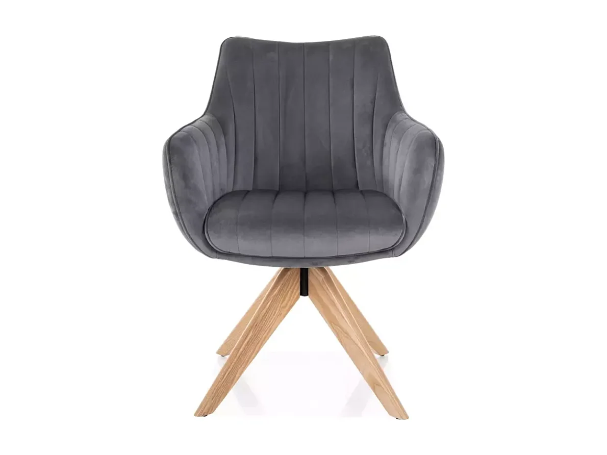 Chaise pivotante en tissu velours gris, confortable avec structure en bois NOPE